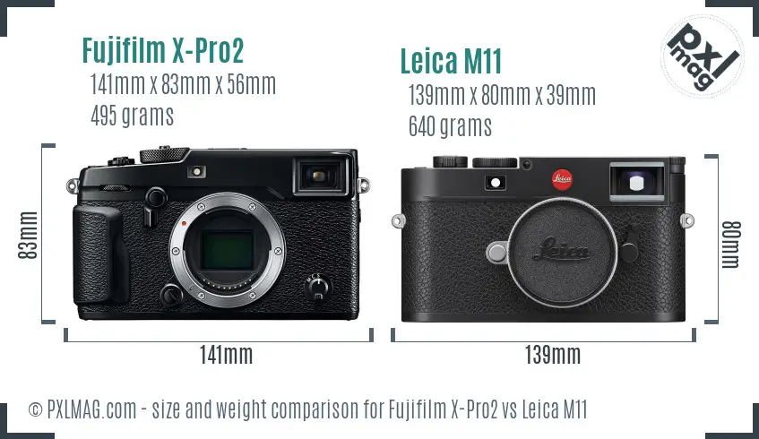 Fujifilm X-Pro2 vs Leica M11 size comparison
