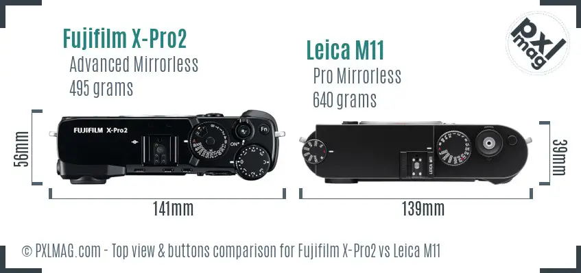 Fujifilm X-Pro2 vs Leica M11 top view buttons comparison