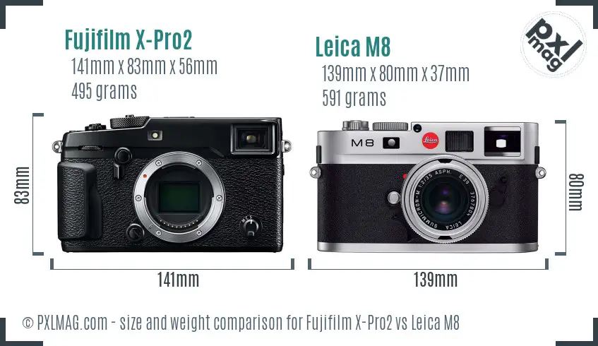 Fujifilm X-Pro2 vs Leica M8 size comparison