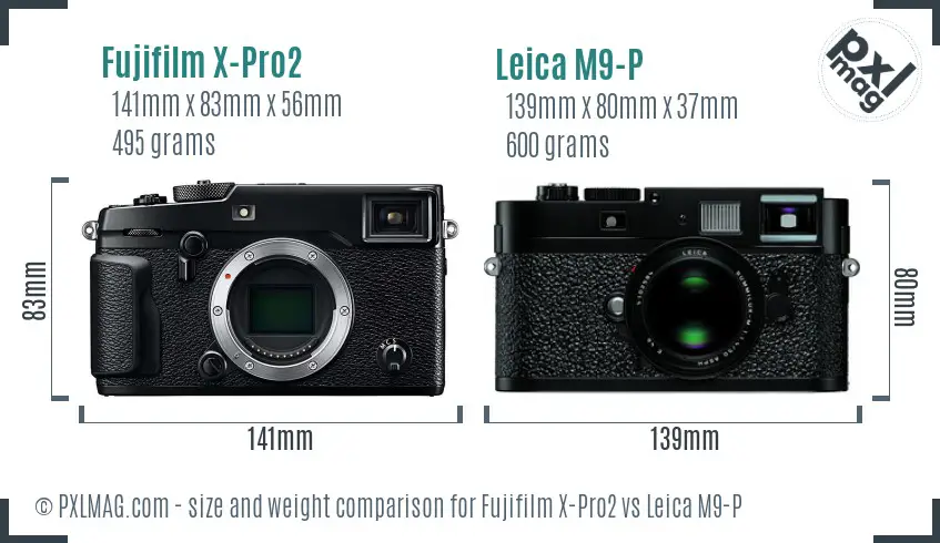 Fujifilm X-Pro2 vs Leica M9-P size comparison
