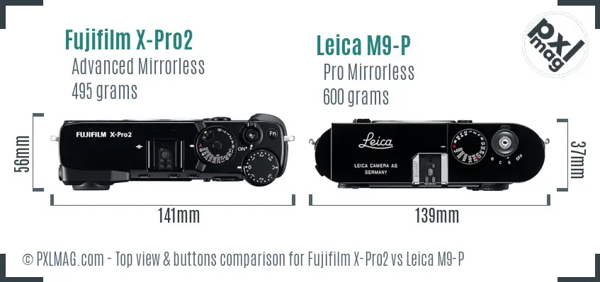 Fujifilm X-Pro2 vs Leica M9-P top view buttons comparison