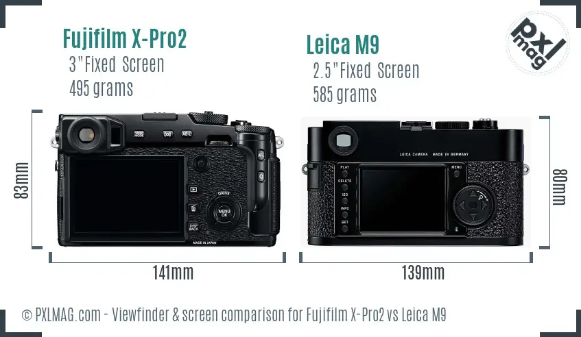 Fujifilm X-Pro2 vs Leica M9 Screen and Viewfinder comparison