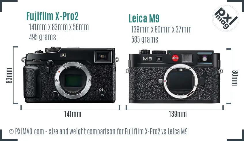Fujifilm X-Pro2 vs Leica M9 size comparison