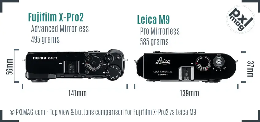 Fujifilm X-Pro2 vs Leica M9 top view buttons comparison