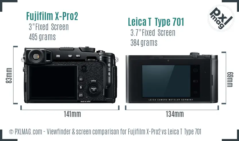 Fujifilm X-Pro2 vs Leica T  Type 701 Screen and Viewfinder comparison