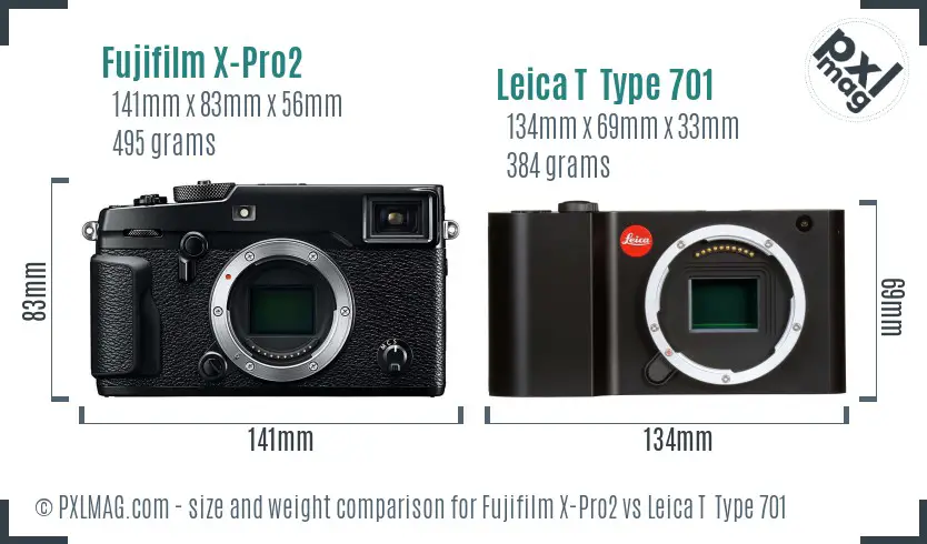 Fujifilm X-Pro2 vs Leica T  Type 701 size comparison