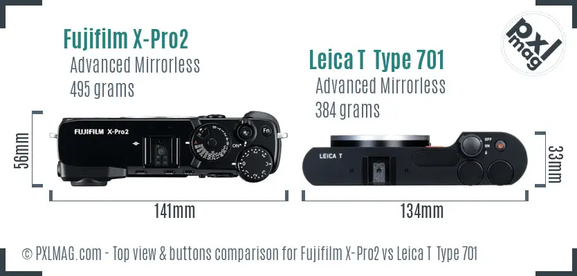 Fujifilm X-Pro2 vs Leica T  Type 701 top view buttons comparison