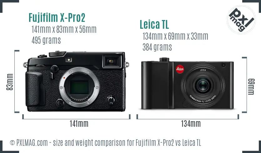Fujifilm X-Pro2 vs Leica TL size comparison
