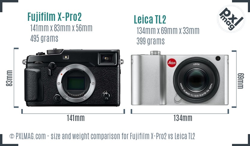 Fujifilm X-Pro2 vs Leica TL2 size comparison