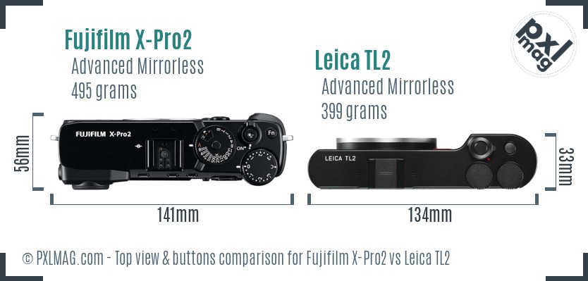 Fujifilm X-Pro2 vs Leica TL2 top view buttons comparison