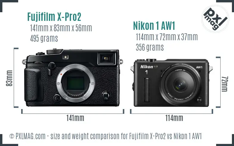 Fujifilm X-Pro2 vs Nikon 1 AW1 size comparison