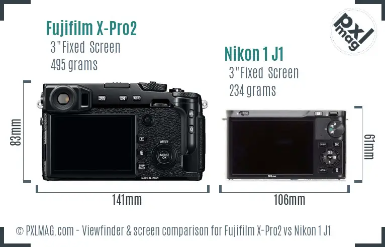 Fujifilm X-Pro2 vs Nikon 1 J1 Screen and Viewfinder comparison