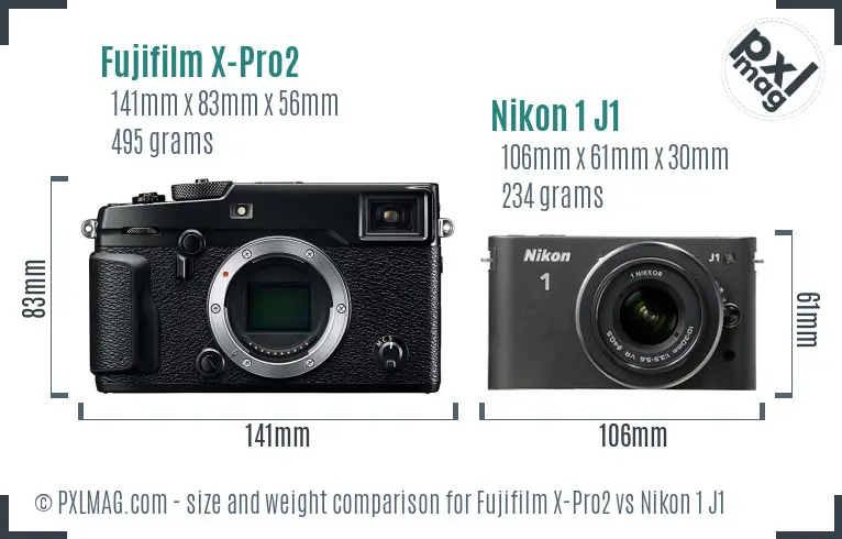 Fujifilm X-Pro2 vs Nikon 1 J1 size comparison