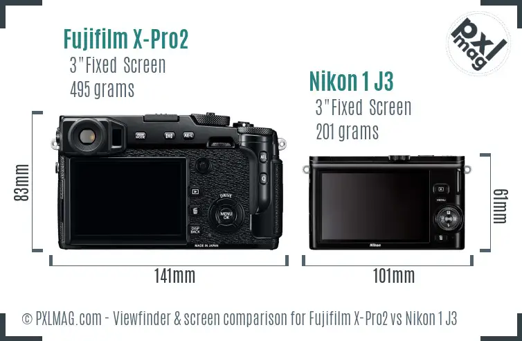 Fujifilm X-Pro2 vs Nikon 1 J3 Screen and Viewfinder comparison