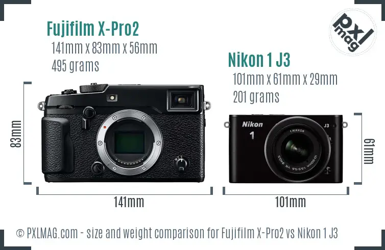 Fujifilm X-Pro2 vs Nikon 1 J3 size comparison