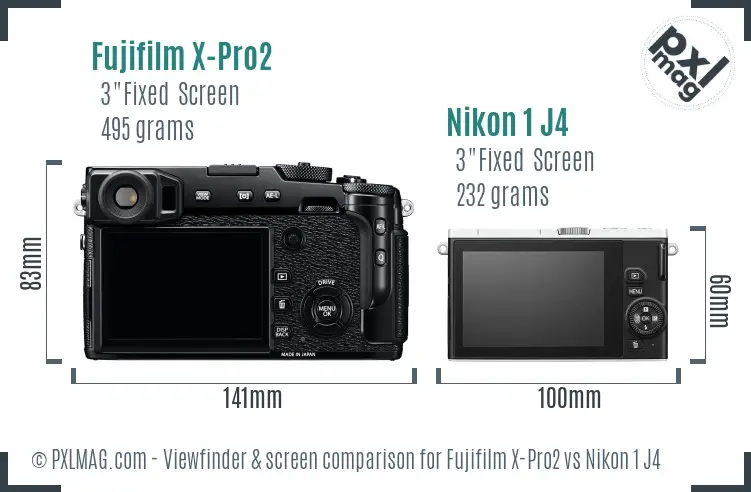 Fujifilm X-Pro2 vs Nikon 1 J4 Screen and Viewfinder comparison