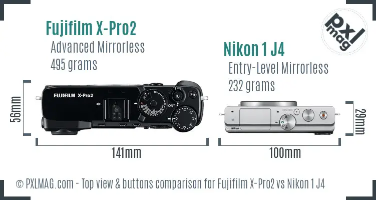 Fujifilm X-Pro2 vs Nikon 1 J4 top view buttons comparison