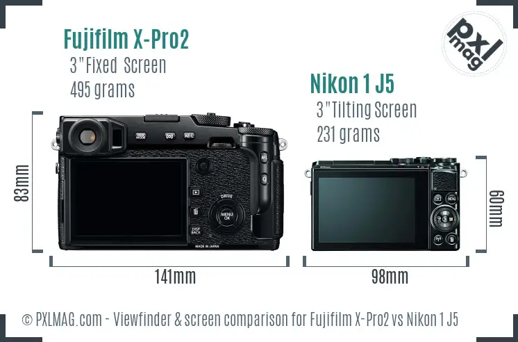 Fujifilm X-Pro2 vs Nikon 1 J5 Screen and Viewfinder comparison