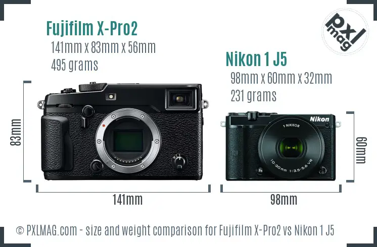 Fujifilm X-Pro2 vs Nikon 1 J5 size comparison