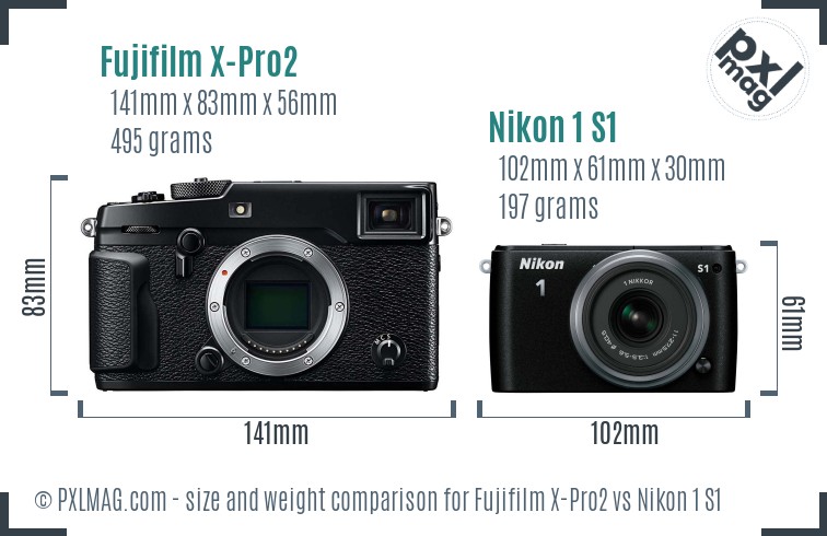 Fujifilm X-Pro2 vs Nikon 1 S1 size comparison