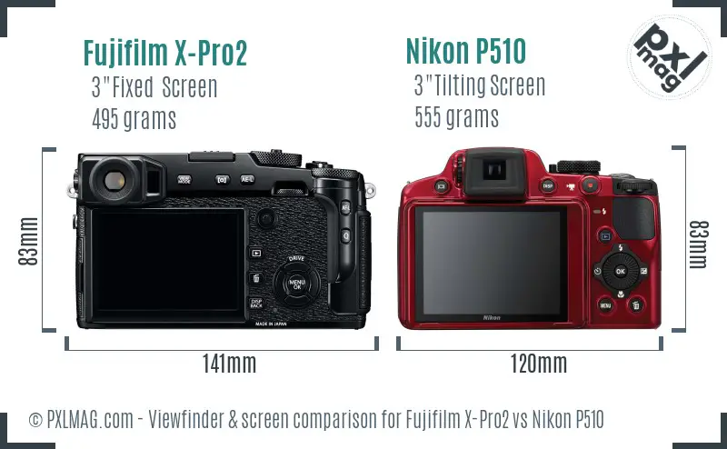 Fujifilm X-Pro2 vs Nikon P510 Screen and Viewfinder comparison Fujifilm X-Pro2 vs Nikon P510 Screen and Viewfinder comparison