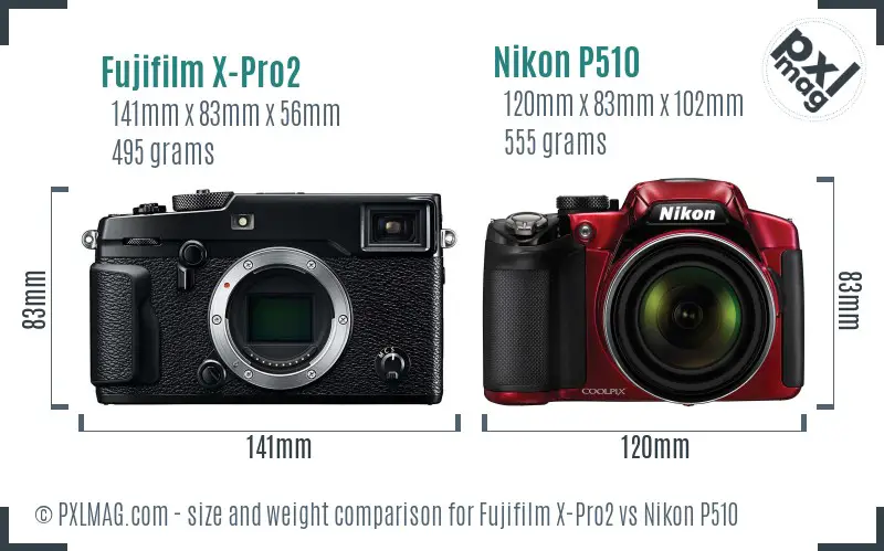 Fujifilm X-Pro2 vs Nikon P510 size comparison Fujifilm X-Pro2 vs Nikon P510 size comparison