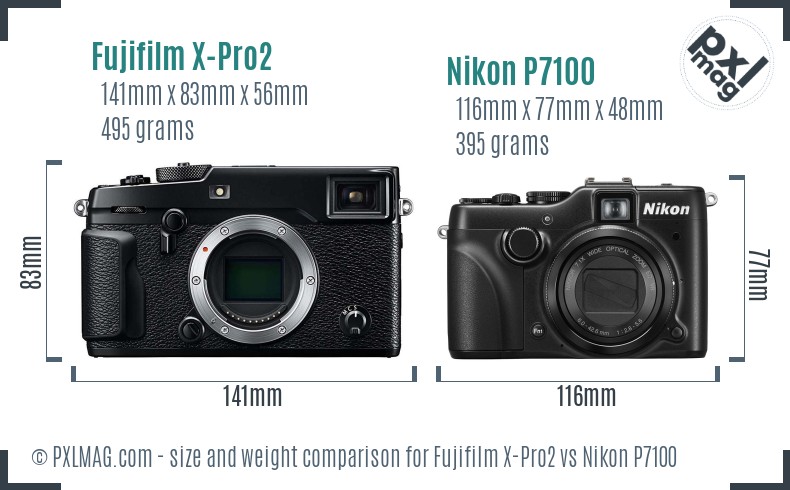 Fujifilm X-Pro2 vs Nikon P7100 size comparison