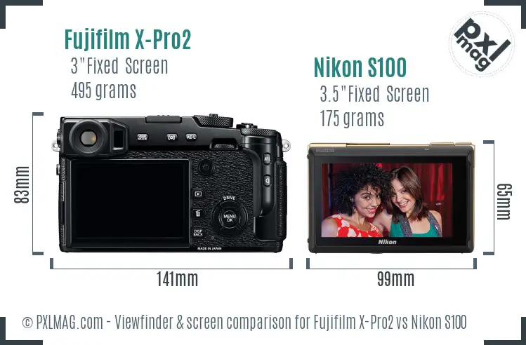 Fujifilm X-Pro2 vs Nikon S100 Screen and Viewfinder comparison Fujifilm X-Pro2 vs Nikon S100 Screen and Viewfinder comparison