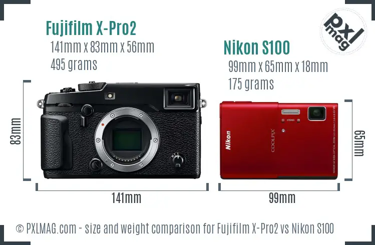 Fujifilm X-Pro2 vs Nikon S100 size comparison Fujifilm X-Pro2 vs Nikon S100 size comparison