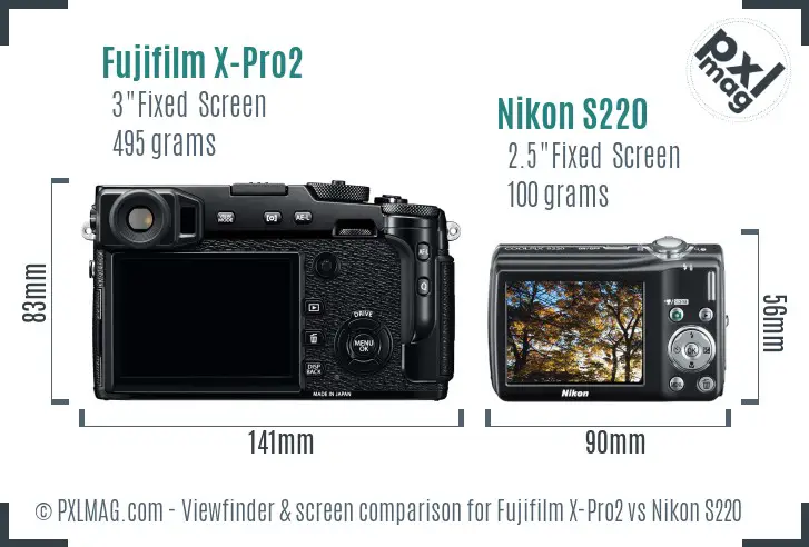 Fujifilm X-Pro2 vs Nikon S220 Screen and Viewfinder comparison Fujifilm X-Pro2 vs Nikon S220 Screen and Viewfinder comparison