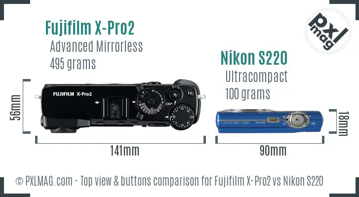 Fujifilm X-Pro2 vs Nikon S220 top view buttons comparison Fujifilm X-Pro2 vs Nikon S220 top view buttons comparison