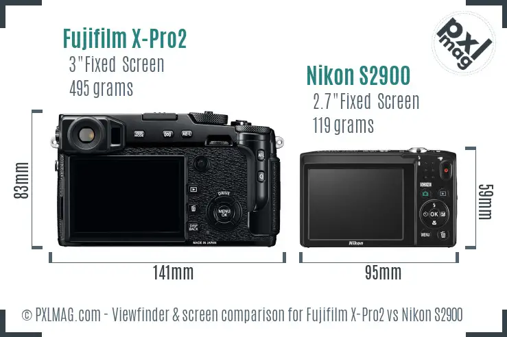 Fujifilm X-Pro2 vs Nikon S2900 Screen and Viewfinder comparison Fujifilm X-Pro2 vs Nikon S2900 Screen and Viewfinder comparison