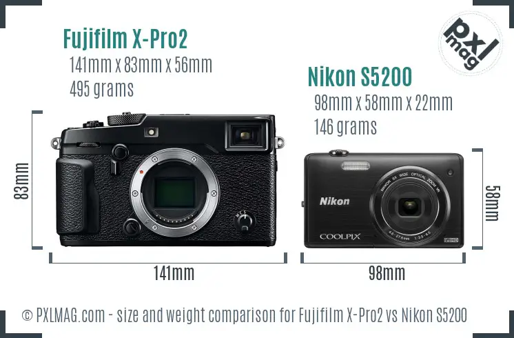 Fujifilm X-Pro2 vs Nikon S5200 size comparison