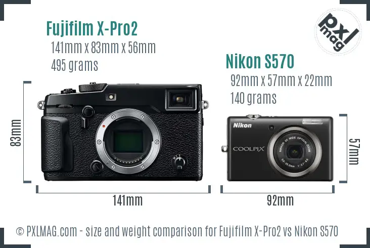 Fujifilm X-Pro2 vs Nikon S570 size comparison