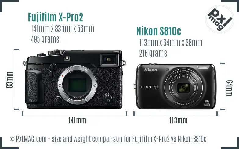 Fujifilm X-Pro2 vs Nikon S810c size comparison