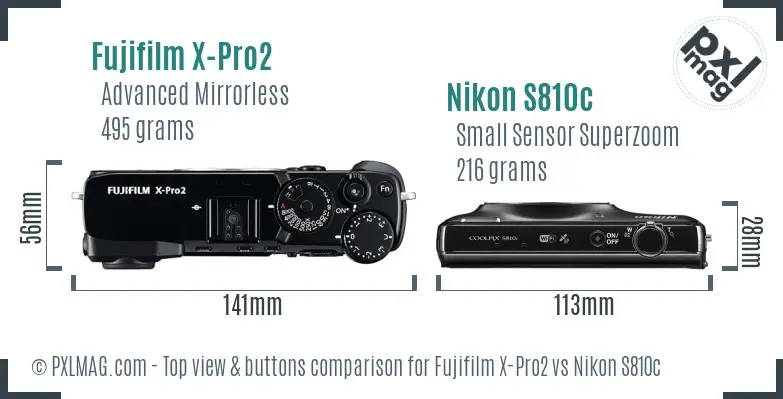 Fujifilm X-Pro2 vs Nikon S810c top view buttons comparison
