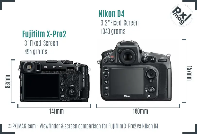 Fujifilm X-Pro2 vs Nikon D4 Screen and Viewfinder comparison Fujifilm X-Pro2 vs Nikon D4 Screen and Viewfinder comparison