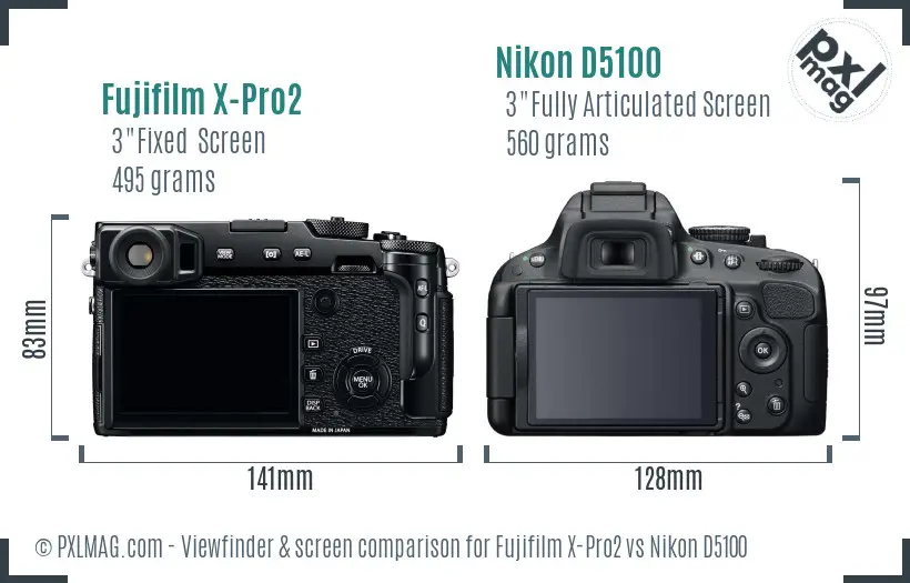 Fujifilm X-Pro2 vs Nikon D5100 Screen and Viewfinder comparison