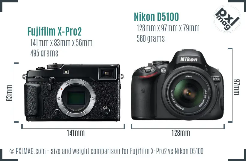 Fujifilm X-Pro2 vs Nikon D5100 size comparison