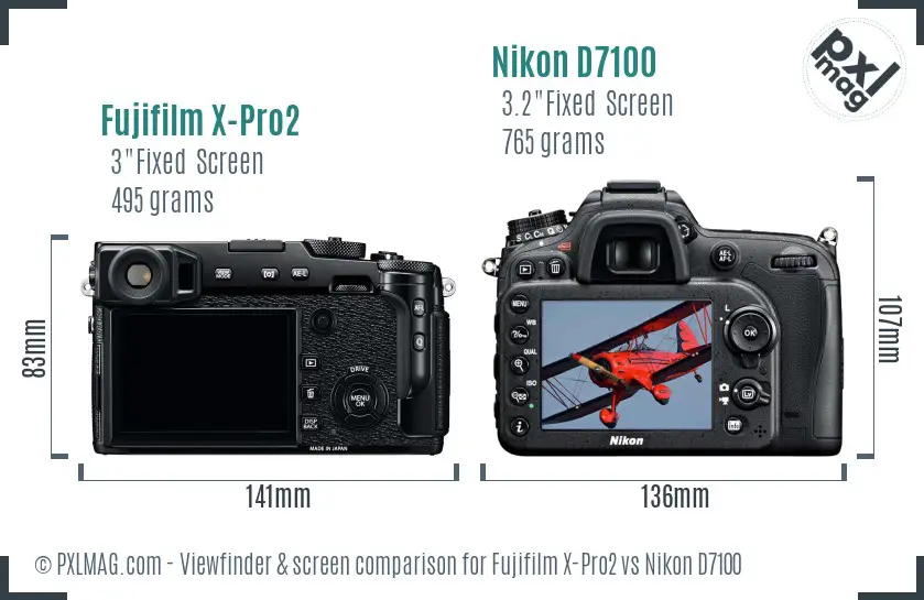 Fujifilm X-Pro2 vs Nikon D7100 Screen and Viewfinder comparison Fujifilm X-Pro2 vs Nikon D7100 Screen and Viewfinder comparison