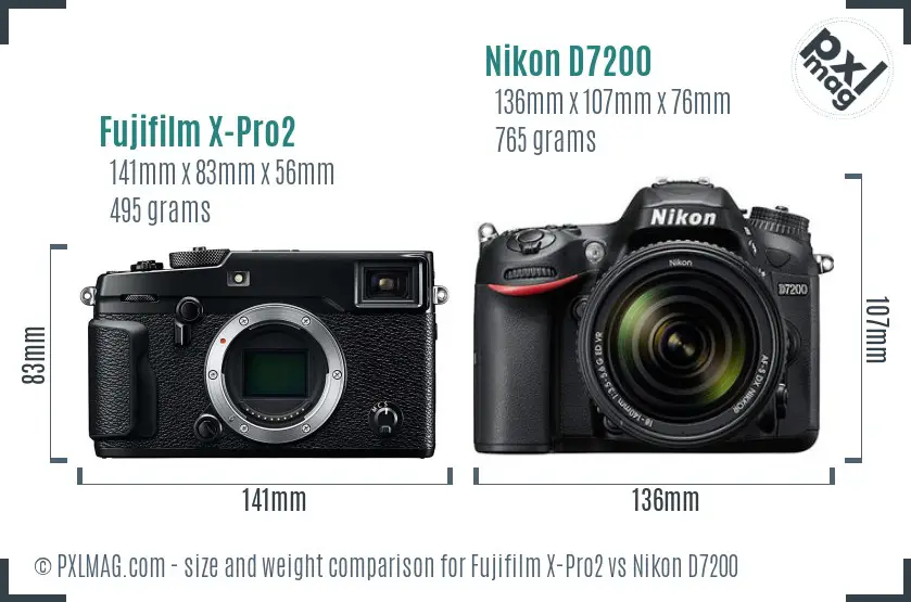 Fujifilm X-Pro2 vs Nikon D7200 size comparison