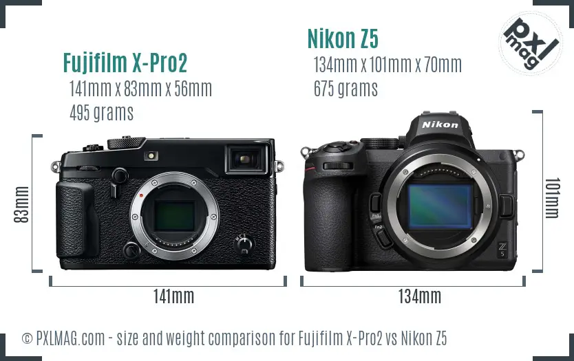 Fujifilm X-Pro2 vs Nikon Z5 size comparison