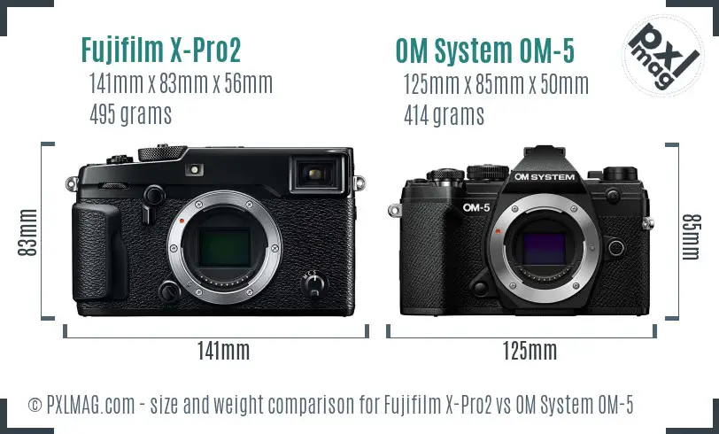 Fujifilm X-Pro2 vs OM System OM-5 size comparison