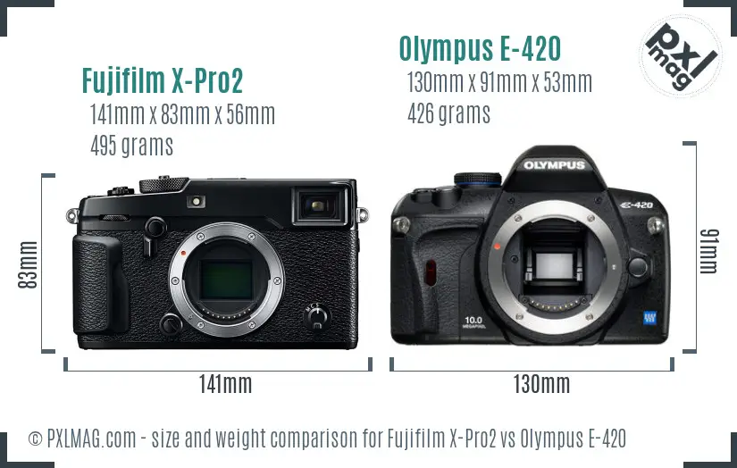 Fujifilm X-Pro2 vs Olympus E-420 size comparison Fujifilm X-Pro2 vs Olympus E-420 size comparison