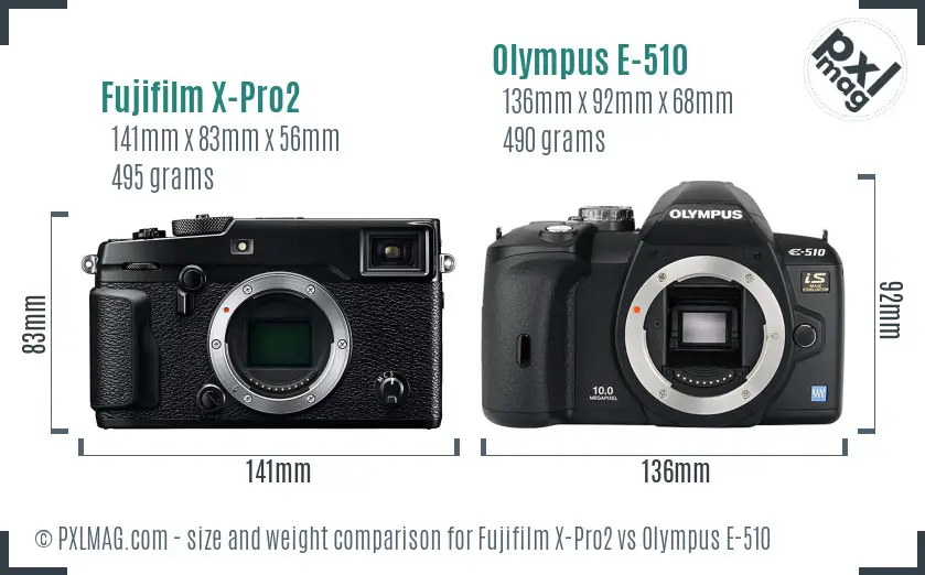 Fujifilm X-Pro2 vs Olympus E-510 size comparison Fujifilm X-Pro2 vs Olympus E-510 size comparison