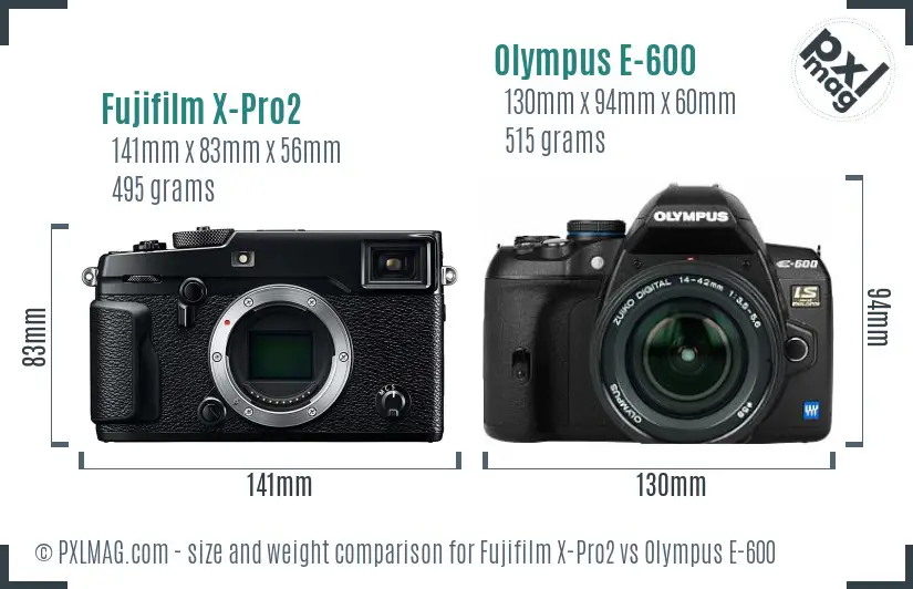 Fujifilm X-Pro2 vs Olympus E-600 size comparison