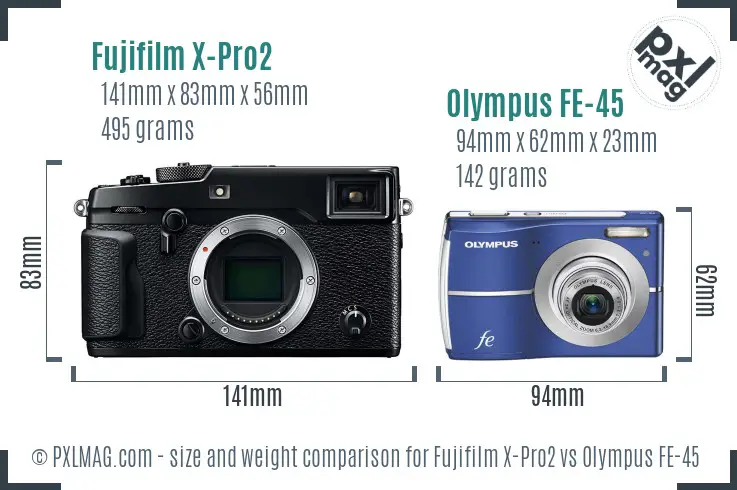 Fujifilm X-Pro2 vs Olympus FE-45 size comparison