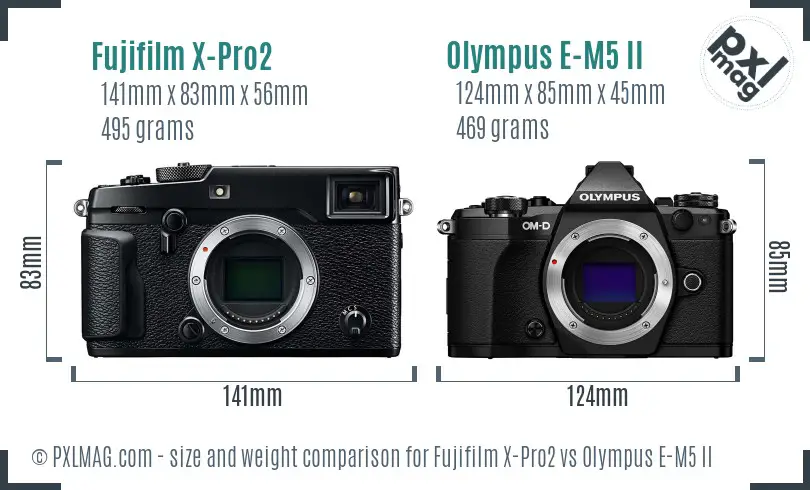 Fujifilm X-Pro2 vs Olympus E-M5 II size comparison Fujifilm X-Pro2 vs Olympus E-M5 II size comparison