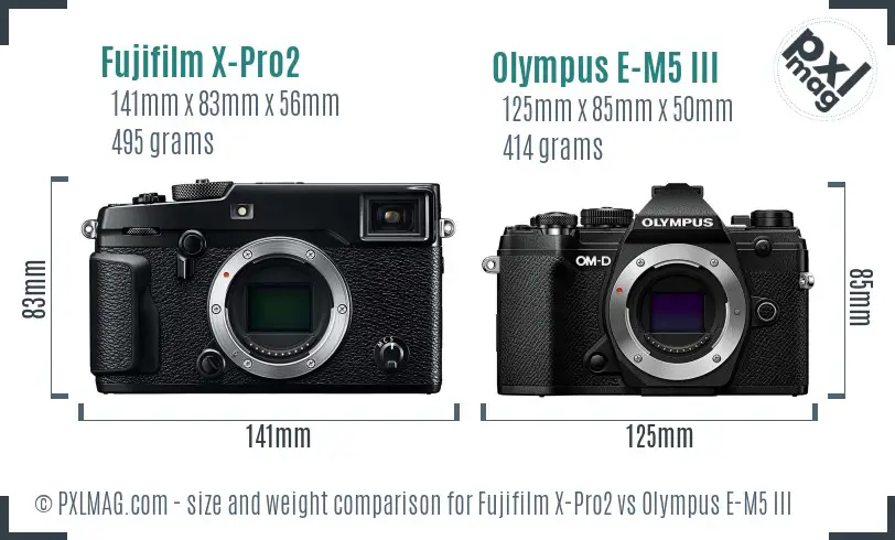 Fujifilm X-Pro2 vs Olympus E-M5 III size comparison