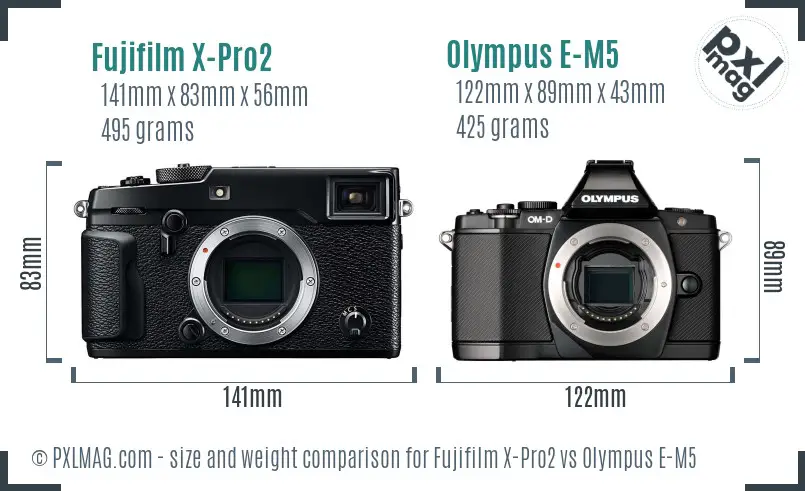 Fujifilm X-Pro2 vs Olympus E-M5 size comparison